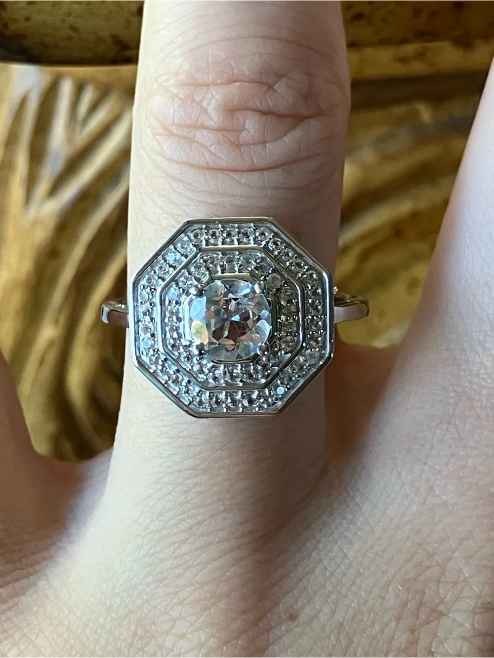 Natural White Topaz Art Deco Ring Size 8